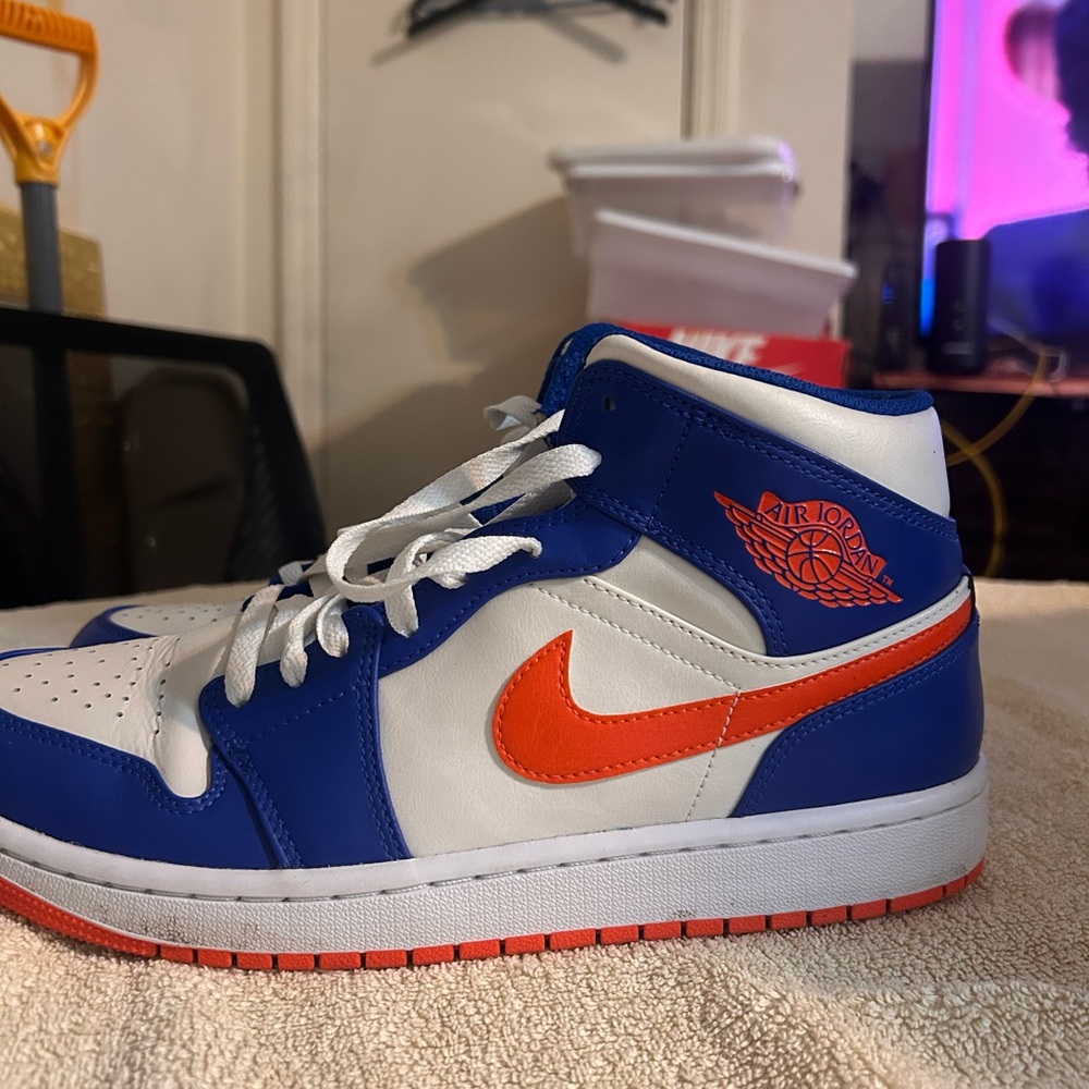 Jordan Blue and Orange Mid-Top Sneakers